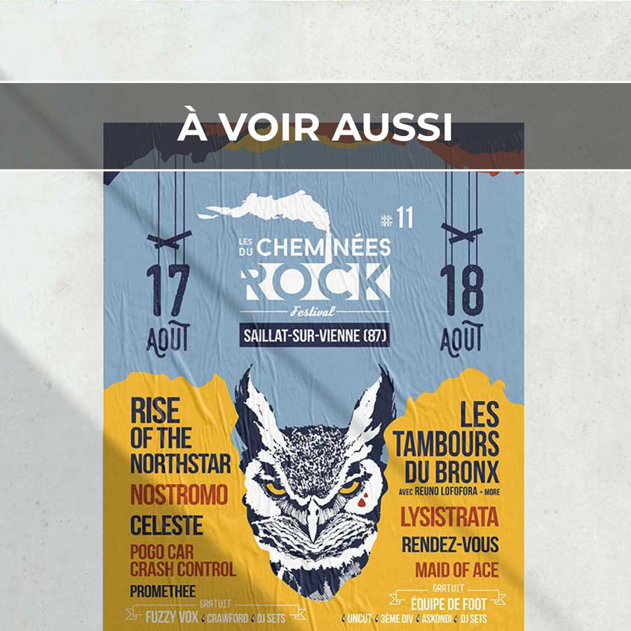 Renvoi au projet de communication visuelle globale pour le festival Les Cheminées du Rock, à Saillat-sur-Vienne